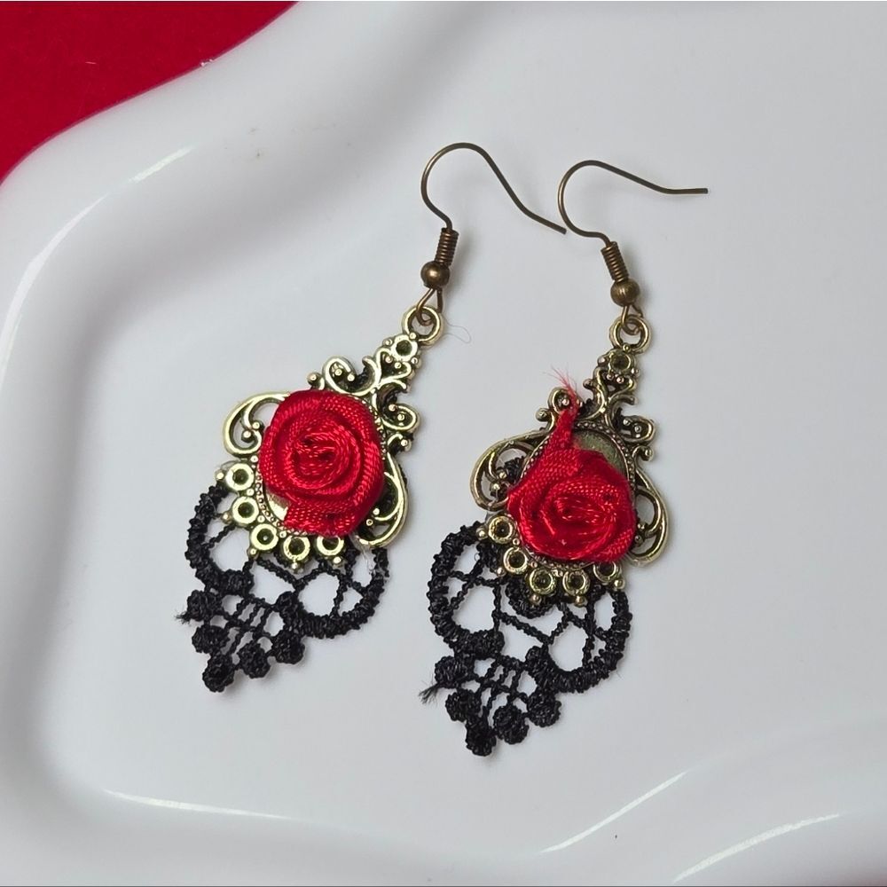 Gothic Rose Black Lace Earrings Romantic Victorian Goth Jewelry Dark Romance